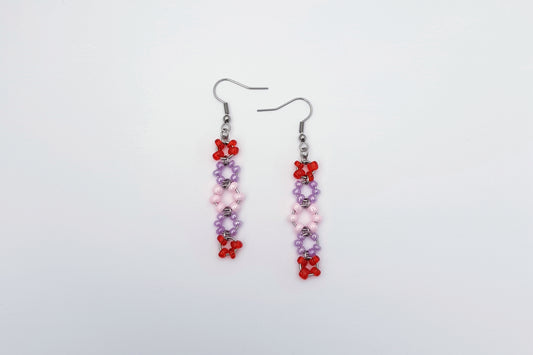 beaded earrings red purple lilac